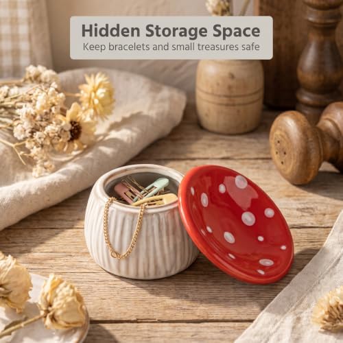 Mushroom Ceramic Jewelry Ring Holder Dish 2-Piece Ring Trinket Storage Jar - Image 5