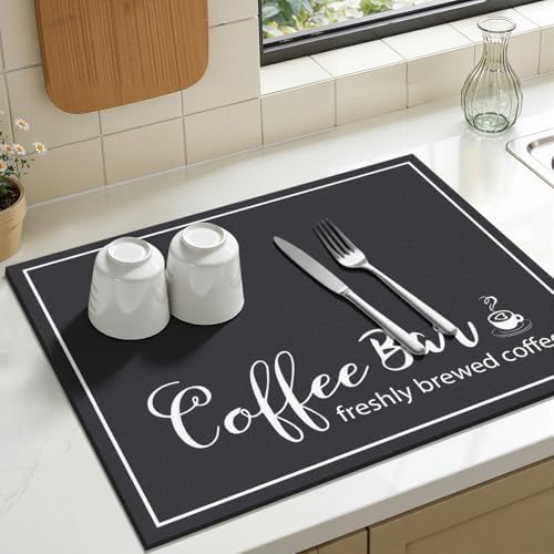 Findosom Dish Drying Mat, 16" x 20" Super Absorbent & Hide Stain Coffee Mat, Cuttable Drying Mat for Kitchen Counter, Coffee Bar Accessories, Under Dish Rack, Coffee Maker, Espresso Machine, Black - Image 4