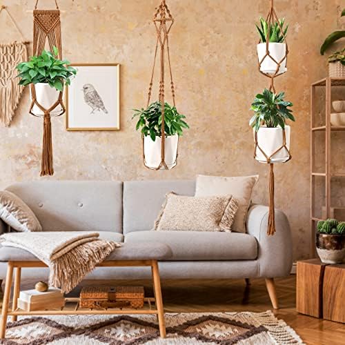 SFENNGPET Macrame Plant Hangers, 6Pack Hanging Planters for Indoor Plants - Image 3
