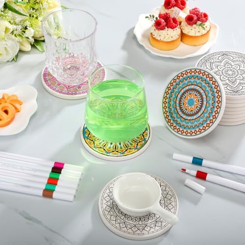Potchen 12 Pcs Color Your Own Coaster DIY Kits,Dark Mandala - Image 5