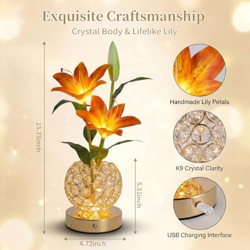 Stargazer Lily Crystal Table Lamp, Rechargeable Touch Flowers Lamp - Image 5