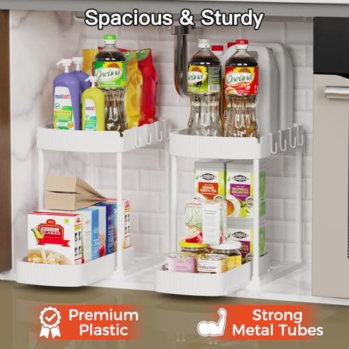 2 Packs Under Sink Pull-Out Storage Organizers, 14.8 Inches, White - Image 3