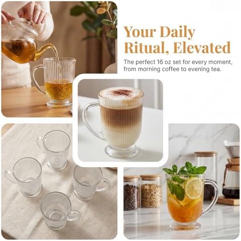 4 Pack Glass Coffee Mugs with Handle, 16 Oz - Image 5