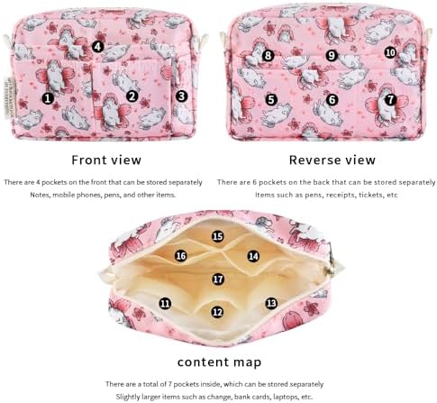 Multiple Pockets Portfolio Organizer with Zipper,Makeup Bag Pencil Pouch - Image 4