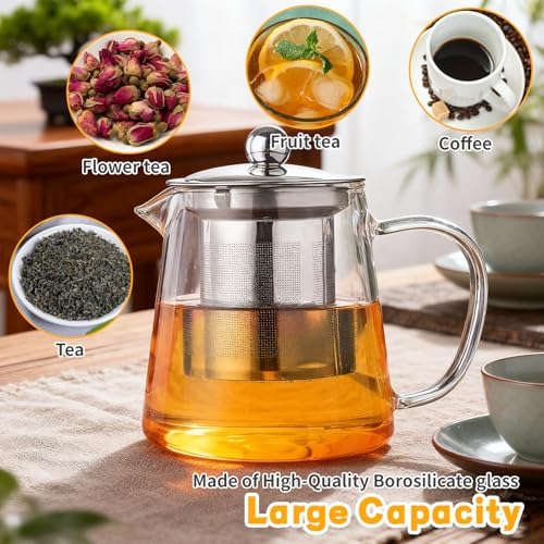 Glass Teapot with Stainless Steel Infuser, Borosilicate Glass Tea Maker, Stovetop Safe (950ML) - Image 5