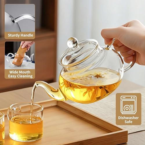 Glass Teapot with Removable Infuser, 20 oz/600ml Glass Tea Pot Small Borosilicate Tea Steeper Kettle with Loose Leaf Tea Strainer For Flower Blooming Tea, ClearTea Maker Pitcher - Image 4