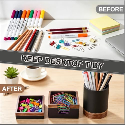 Set of 4 Modern Aesthetic Desk Accessories Organizer Set Minimalist Neutral Home Office Decor Desk Supplies for Men-Pen, Business Card Holder, Sticky Note, Paper Clip Holder (Black) - Image 5