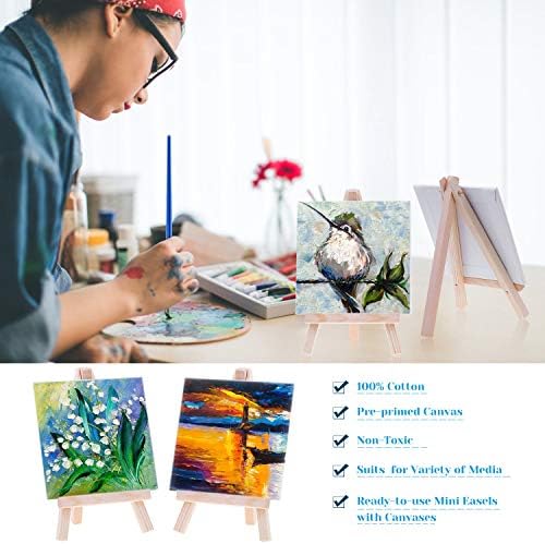 Mini Canvas and Easel, Cridoz 47 Pieces Small Canvas Painting Set Includes Mini Easel, Acrylic Paint, Paintbrushes and Palette for Artists Art Party Sip and Paint Night - Image 3