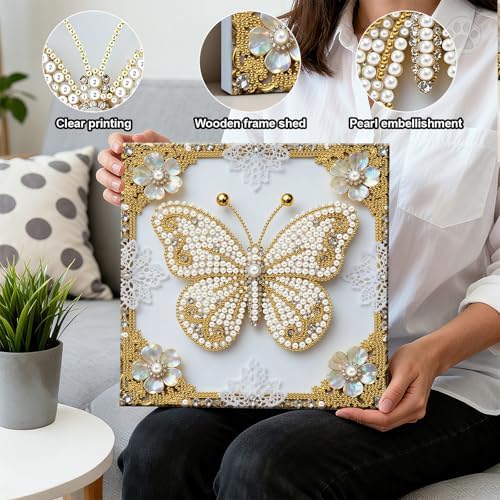 Pearl Art Kits Painting for Adults, DIY Mindfulness Therapy with Framed Canvas and Tools, Beginner Wall Decor-Butterfly - Image 2