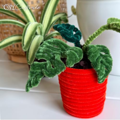 WeVeel Cozy Craftworks Four Small Plants Chenille Stem Craft Kit Bundle for Teens & Adults – Mindful DIY Plant Craft, Tactile Pipe Cleaner Art Kit with QR Video Tutorials - Image 4
