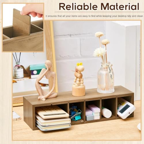 Jetec Wooden Pencil Pen Holder for Desk, Wood Color, 6 Compartments - Image 4