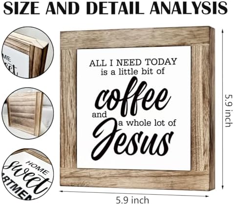 Christian Coffee Decor, All I Need Today is A Little Bit Of Coffee And A Whole Lot of Jesus Sign, Coffees Decors Set, Wooden Box Signs for Home Decor, Funny Coffees Decors Sign - Image 2
