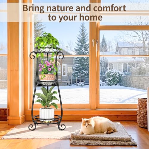 LASZOLA 3 Tiers Metal Corner Plant Flower Stand Tall Indoor Outdoor, Black - Image 2