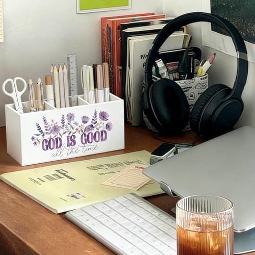Purple Floral Christian Pen Pencil Holder for Desk Decor - Image 3
