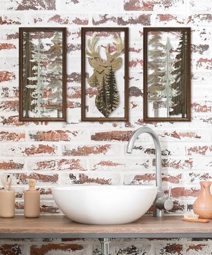 Putuo Decor Cabin Wall Decor Set of 3, Deer Wall Art, Forest Mountain Woodland Wildlife Lodge Elk Animal Picture Art Print, Lodge, Hunting, Cabin Interior Wall Decor for Living Room Bedroom Hallway - Image 4
