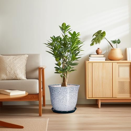 12 Inch Pot for Plants- Ceramic Planter Indoor Outdoor, Round Large Plant Pots with Drainage Hole and Saucer, Decorative Flower Pots, Modern Planter, Garden Decor, Plant Lovers Gifts, Green - Image 7