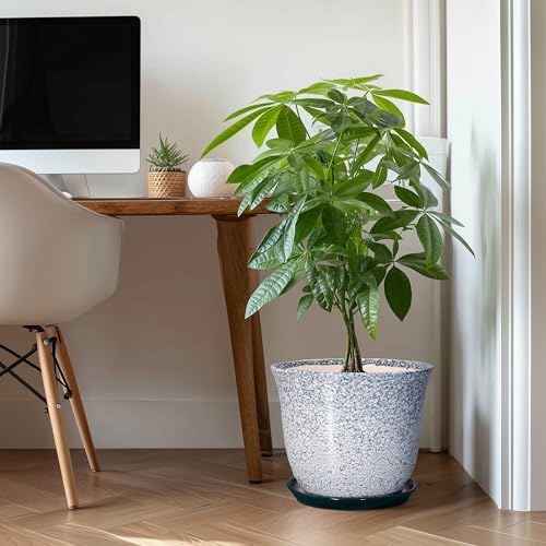 12 Inch Pot for Plants- Ceramic Planter Indoor Outdoor, Round Large Plant Pots with Drainage Hole and Saucer, Decorative Flower Pots, Modern Planter, Garden Decor, Plant Lovers Gifts, Green - Image 3