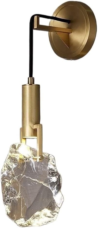 Modern Brass Wall Sconce Natural Irregular Crystal LED Wall Light Minimalist Luxury Gold Finish Wall Lamps for Bedroom Living Room Hallway Entryway Accent Lighting