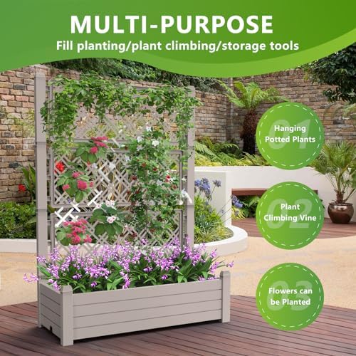 Elevated Raised Garden Bed,Outdoor Large Resin Patio Planter Box Stand Divisible with Drain Plug,Water Monitor for Plants Vegetables Flowers Fruits(Grey) - Image 4