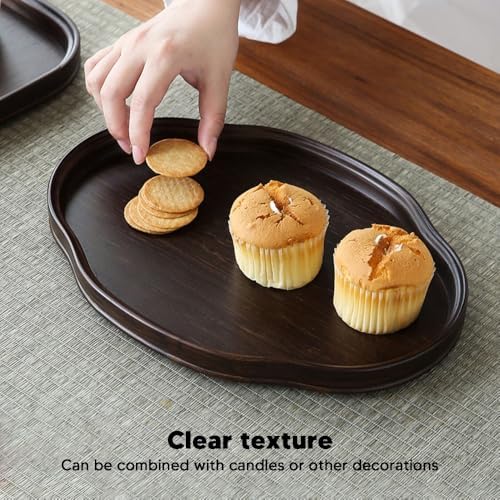 14.5 Inch Walnut Color Oval Shape Bamboos Tea Tray Multifunctional Textured Coffee Table Serving Tray for Guest Reception - Image 6