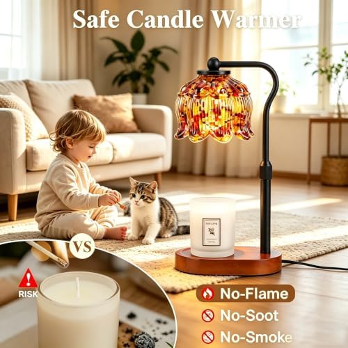 Briever Flower Candle Warmer Lamp, Adjustable Height Electric Candle Lamp with Timer & Dimmer, Wooden Base Wax Warmer, Christmas Birthday Housewarming Gifts for Women Mom, Walnut-Tortoiseshell - Image 5