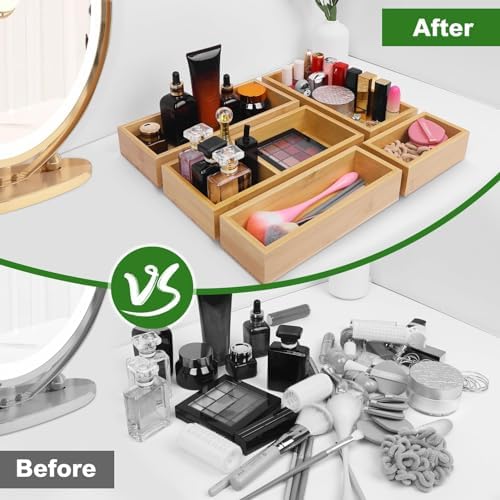 MapleGrace Bamboo Drawer Organizer Set, Individual Wood Storage Organizers - Image 4
