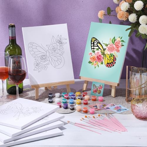 Engrowtic 57pcs Butterfly Sip and Paint Kit for Adults Pre Drawn Canvas Set - Image 2