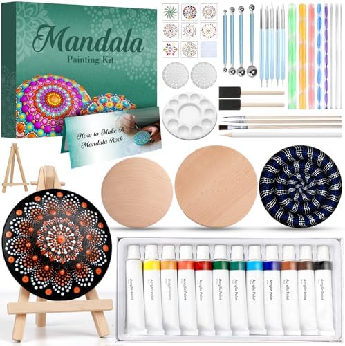 Mandala Rock Painting Kit - Mandala Dotting Tools for Painting - Including Large Wooden Rocks, Acrylic Paints, Stencils, Painting Tools, Manual, Arts Crafts Kit for Adults, Gifts for Women/Mom by YOUMAYSTORY