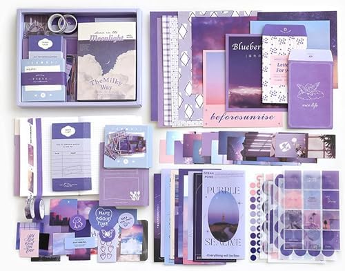 ATIRAMANIYA Vintage Aesthetic Scrapbook Kit(346Pcs) Scrapbooking Supplies Kit with Bullet Junk Journal,Stationery,A6 Grid Notebook Journaling Gift for Girl (Purple Scrapbook) by ATIRAMANIYA