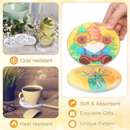 Potchen 12 Pcs Color Your Own Coaster DIY Kits,Sunflower - Image 4