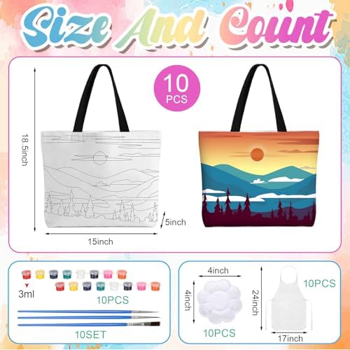 Locmeo 10 Set Paint and Sip Canvas Bags Pre Drawn Kit,Scenery - Image 2