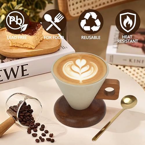 9oz Retro Ceramic Coffee Mug with Detachable Wooden Handle & Base - Image 3