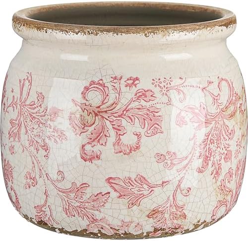 5.9'' Vintage Ceramic Planter, Ice Crack Glaze Pink Floral Pot by Unknown