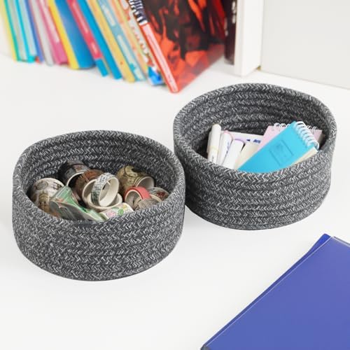 Small Woven Cotton Rope Baskets, Set of 3, Grey - Image 3