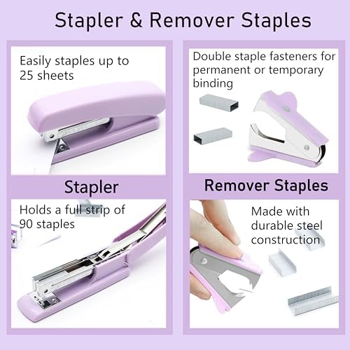 Purple Office Supplies - Purple Desk Accessories: Stapler, Staple Remover, Tape and Pen Holders, Ballpoint Pens, Scissors, Binder Clips, 1000 Staples, Phone and Ruler, Transparent Glue, Notes - Image 3