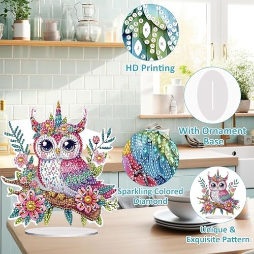 Diamond Painting Kits for Adults Beginners, 5D Full Drill Owl Crystal Art Desktop Ornament, DIY Single Sided Home Office Desk Decor, Creative Craft Gift Set with Tools - Image 5