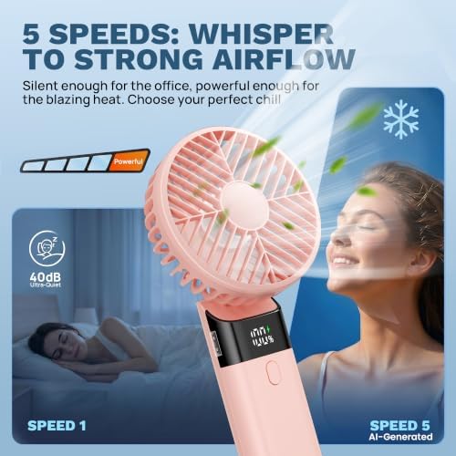 AJVV Handheld Fan Rechargeable, Portable Mini Fan, Up to 10H Runtime, 180° Foldable Personal Fan, USB Travel Fan with 3000mAh Battery for Pocket, Office, Bedroom, Camping - Image 4