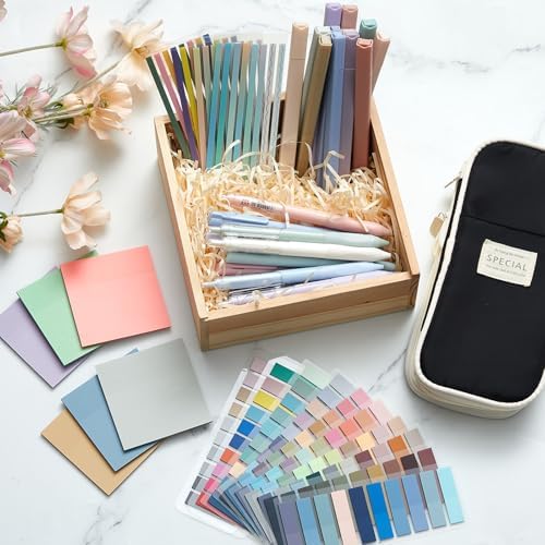 135 Pcs Book Annotation Kit with Pencil Case, 12 Pastel Highlighters, 11 Gel Pens, Fine Marker, 300 Transparent Sticky Notes, 2640 Index Tabs, Bible Study Supplies Kit(Classic,Black) - Image 2