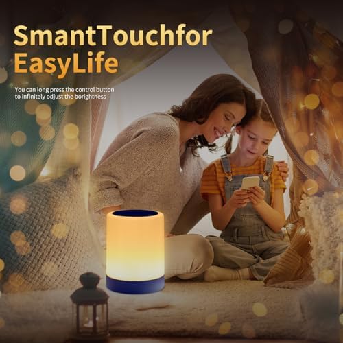 OORUN Touch Bedside Table Lamp,13 RGB Colors & 5 Brightness, USB Rechargeable Desk Lamp, Remote Control Dimmable Night Light with RGB Color Changing,Portable Lamp for Baby, Bedroom, Living Room (Blue) - Image 5