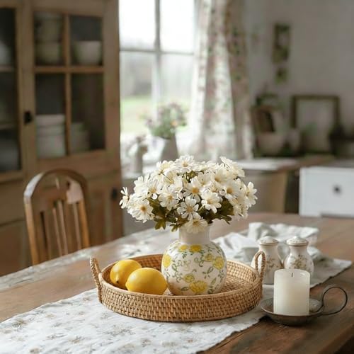 SIDUCAL Ceramic Vintage Vase, 5.91 Inch Retro Ice Cracked Chinoiserie Floral Vase, Rustic Farmhouse Vases for Home Decor, Bookshelf, Garden, Chinoiserie Decor, Tuscan Decor, Yellow Rose Pattern - Image 6