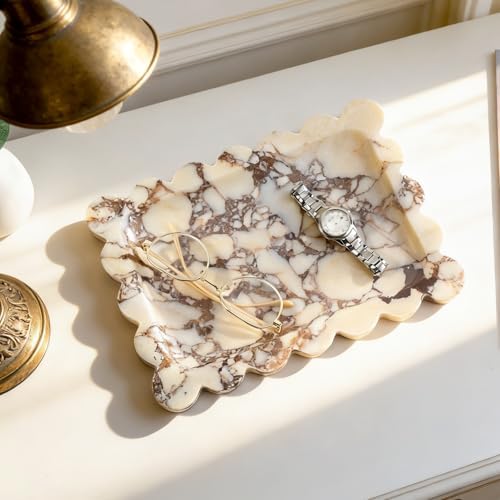 Koville Luxury Calacatta Viola Marble Tray, 11"x8" Scalloped Marble Vanity Tray for Countertop Bathroom Kitchen Dresser, Natural Stone Tray for Jewelry Perfume Home Decor, Decorative Catchall Tray - Image 5