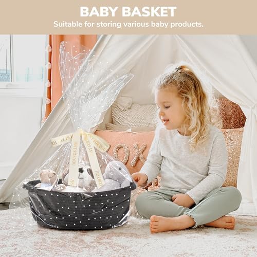 CHICVITA Small Woven Boo Basket Empty with Bags & Ribbon for Gift, Black - Image 4