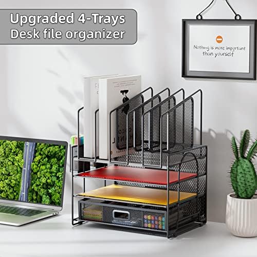 Marbrasse Desk Organizers, 4-Tier Mesh Desk File Organizer with 5 Vertical File Holders and 2 Pen Holders, Multifunction Desktop Organizer,Desk Organizers and Accessories for Home Office (Gray) - Image 4