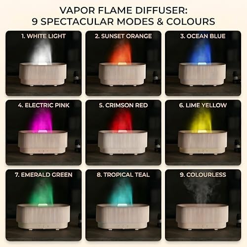 8 Colour Aromatherapy Diffuser, Essential Oil Diffusers for Home, Desk Humidifier, Flame Diffuser, Ultrasonic Diffuser, Aroma Diffuser for Home, Fire Diffuser 300ml - Image 5