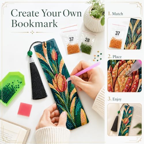 14 PC Diamond Art Flower Bookmark for Adults Gem Bling Bedazzling Kit Women - Image 2