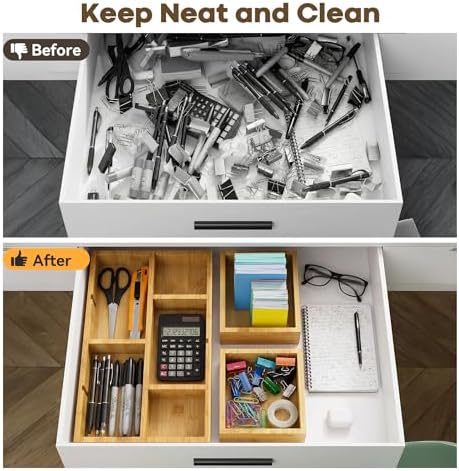 KOCWELL Bamboo Desk Drawer Organizer with Removable Dividers,Multi-Use Office Drawer Organizer Tray,Junk Drawer Organizers for Office,School,Kitchen,Makeup Supply（Original） - Image 4