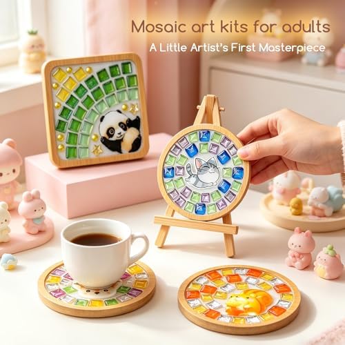 4 Packs Mosaic Coaster Kit, Mosaic Craft Kit for Beginner, with Gift Box - Image 4