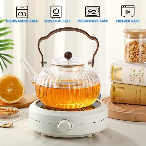 40OZ/1200ML Glass Pumpkin Teapot with Removable Infuser & Lid, Stovetop & Microwave Safe Clear Borosilicate Glass Tea Maker Water Kettle for Loose Leaf Blooming Tea - Image 6