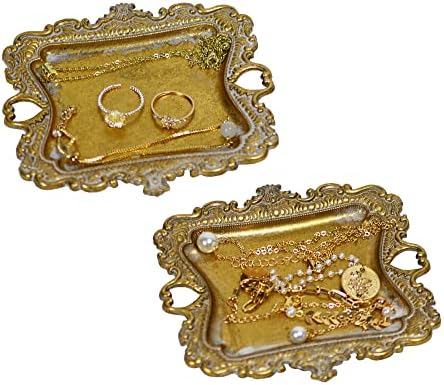 Funly mee Antique Trinket Dish Vintage Jewelry Tray, Ring Holder (Gold, Small (Pack of 2)) by Funly+mee