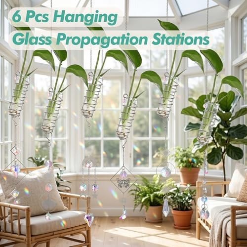6Pcs Wall Hanging Glass Propagation Station with Crystal Planter Suncatcher - Image 3